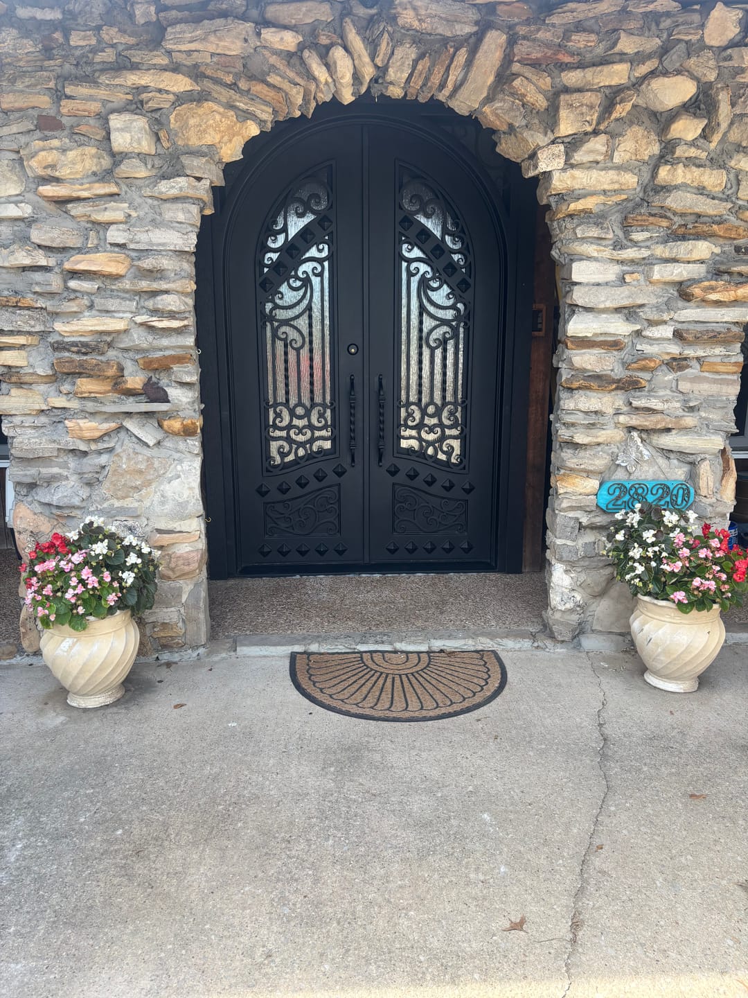 Customer photo review of Canton Model  Double Front Entry Iron Door With Tempered Rain Glass Dark Bronze Finish