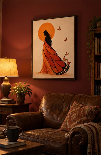 Customer photo review of Orange Butterfly Dress Woman Canvas Wall Art