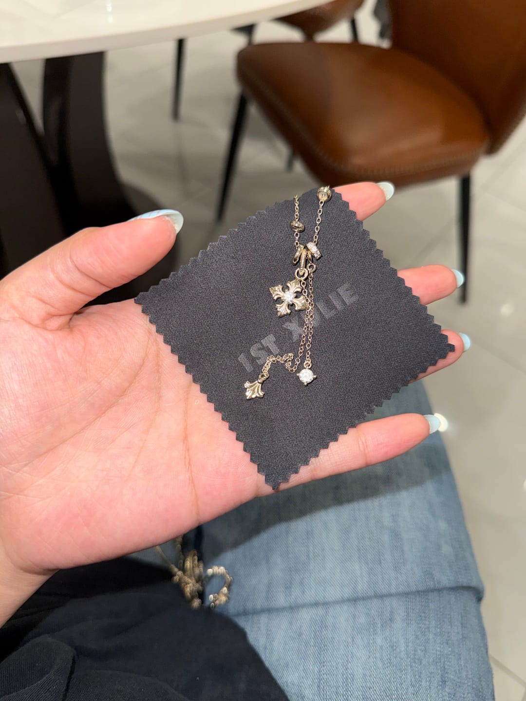 Customer photo review of "Bastet" 14K Gold Plated Iris Dangle Adjustable Ring, Statement Floral Jewelry