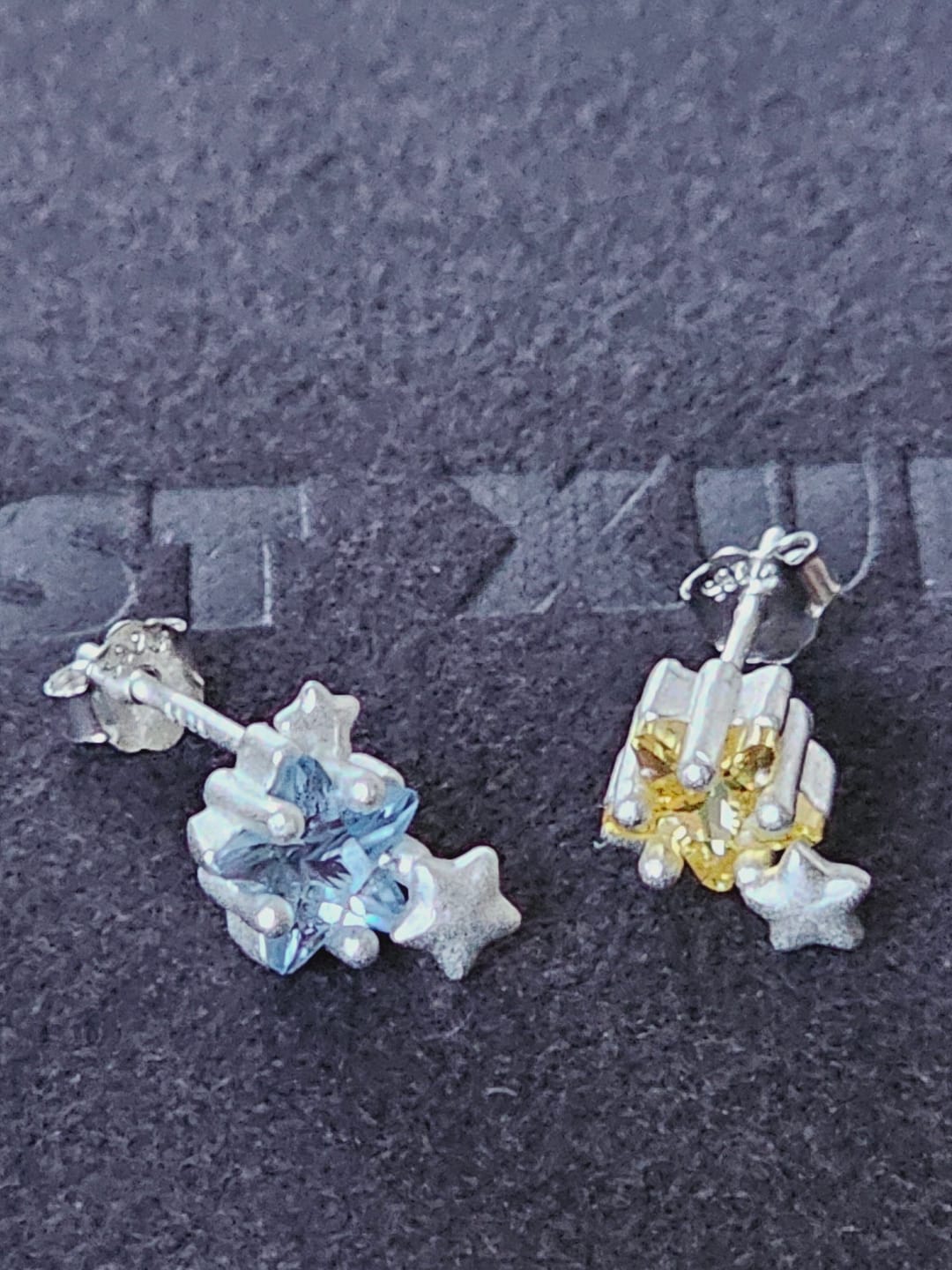 Customer photo review of "WISHING STAR" Rhodium Plated Zirconia Wishing Star Stud Earrings, Celestial Star Earrings