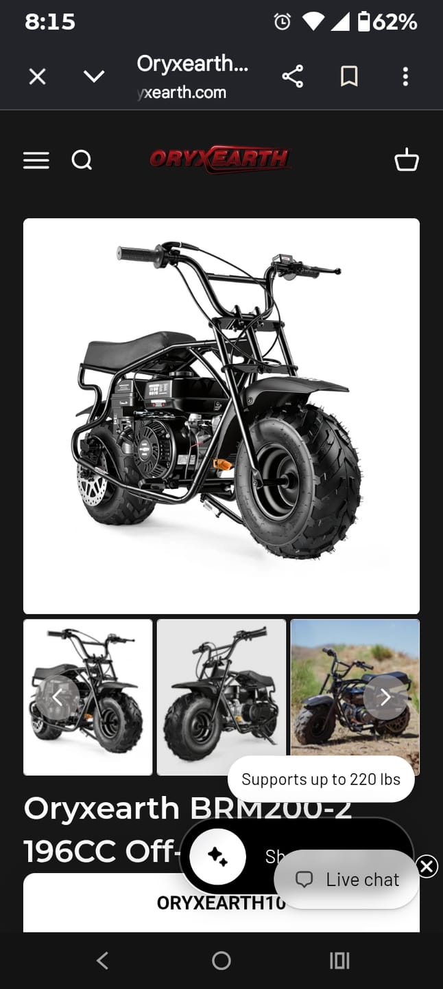 Customer photo review of Oryxearth BRM200-2 196CC Off-Road Mini Bike for Adults & Teens, 4-Stroke Engine, Supports Up to 220 lbs