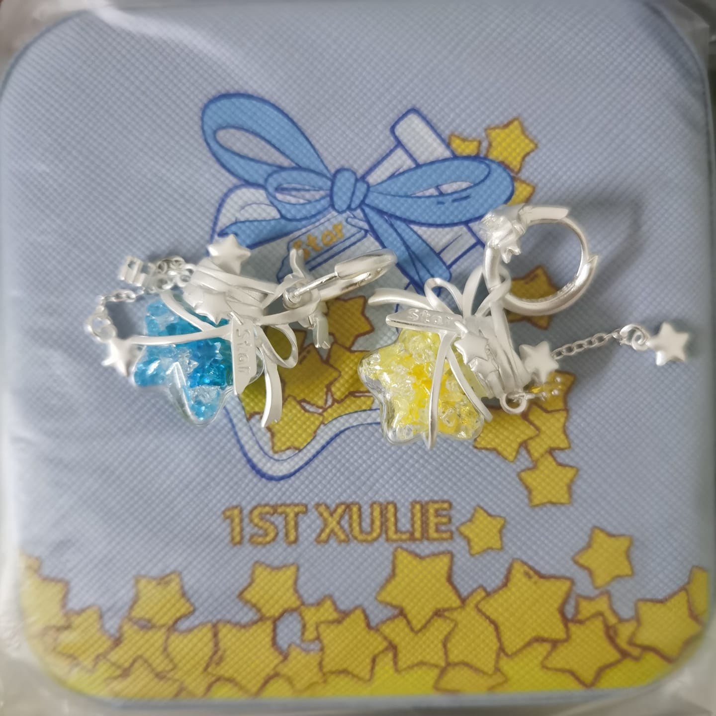Customer photo review of "WISHING STAR" Platinum Plated Wishing Bottle Dangle Earrings