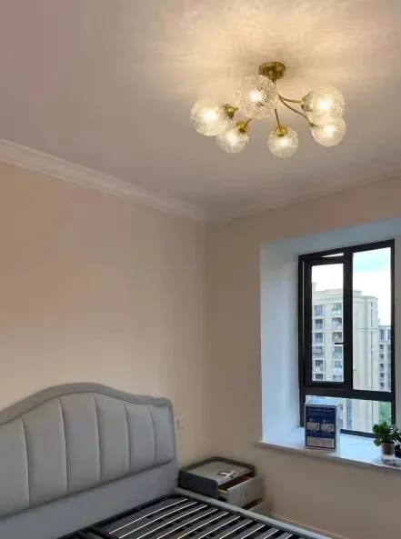 Customer photo review of Brass Semi Flush Ceiling Light, Ribbed Glass Globes, 60–80 cm