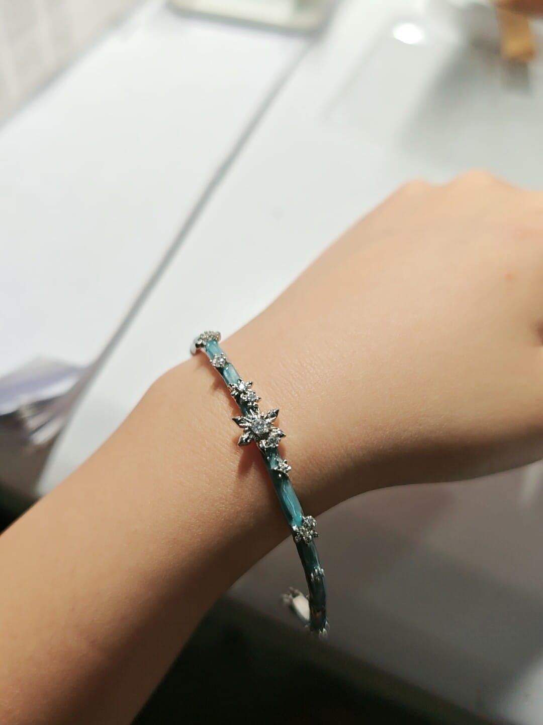 Customer photo review of "Snow Land" Platinum Plated Snowflake Charm Bracelet