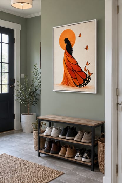 Customer photo review of Orange Butterfly Dress Woman Canvas Wall Art