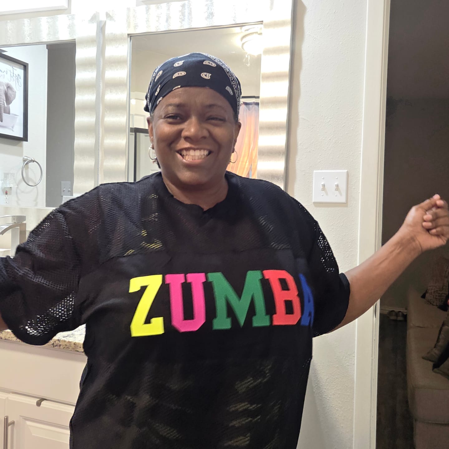 Customer photo review of Zumba Worldwide Boxy Mesh Top