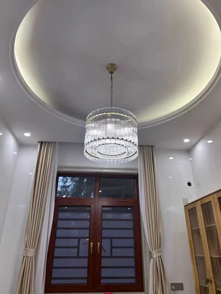 Customer photo review of Glass Chandelier, Fluted Rods in Iron Frame, Round, 56-152 cm