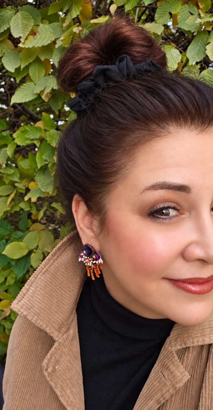 Customer photo review of Raffinierte Soutache-Ohrringe in Violett und Braun