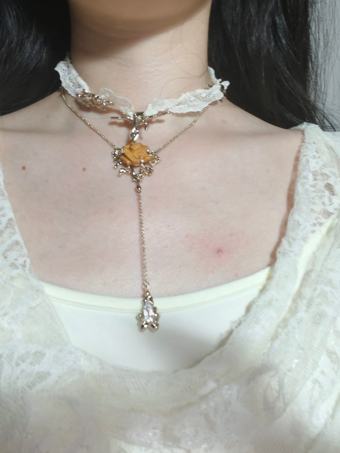Customer photo review of "Lace Rose" 14K Gold Plated Victorian Lace Rose Tassel Charm Bracelet