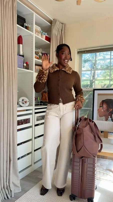 Customer photo review of Emilia Faux Fur Trim Knit Cardigan