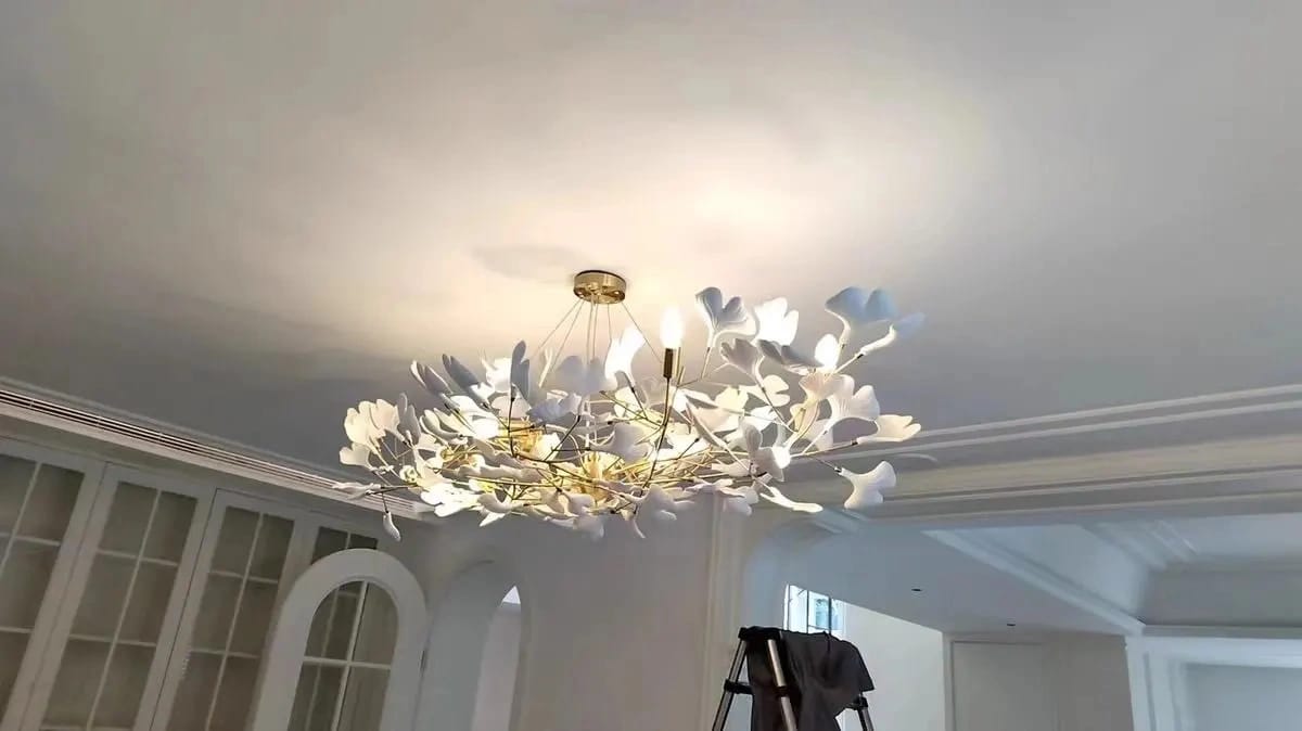 Customer photo review of Gold Leaf Chandelier, Ceramic or Acrylic Leaves, Branching, 50-180 cm