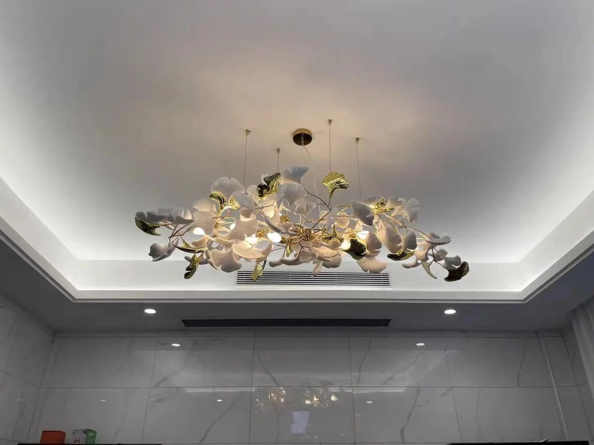 Customer photo review of Gold Leaf Chandelier, Ceramic or Acrylic Leaves, Branching, 50-180 cm