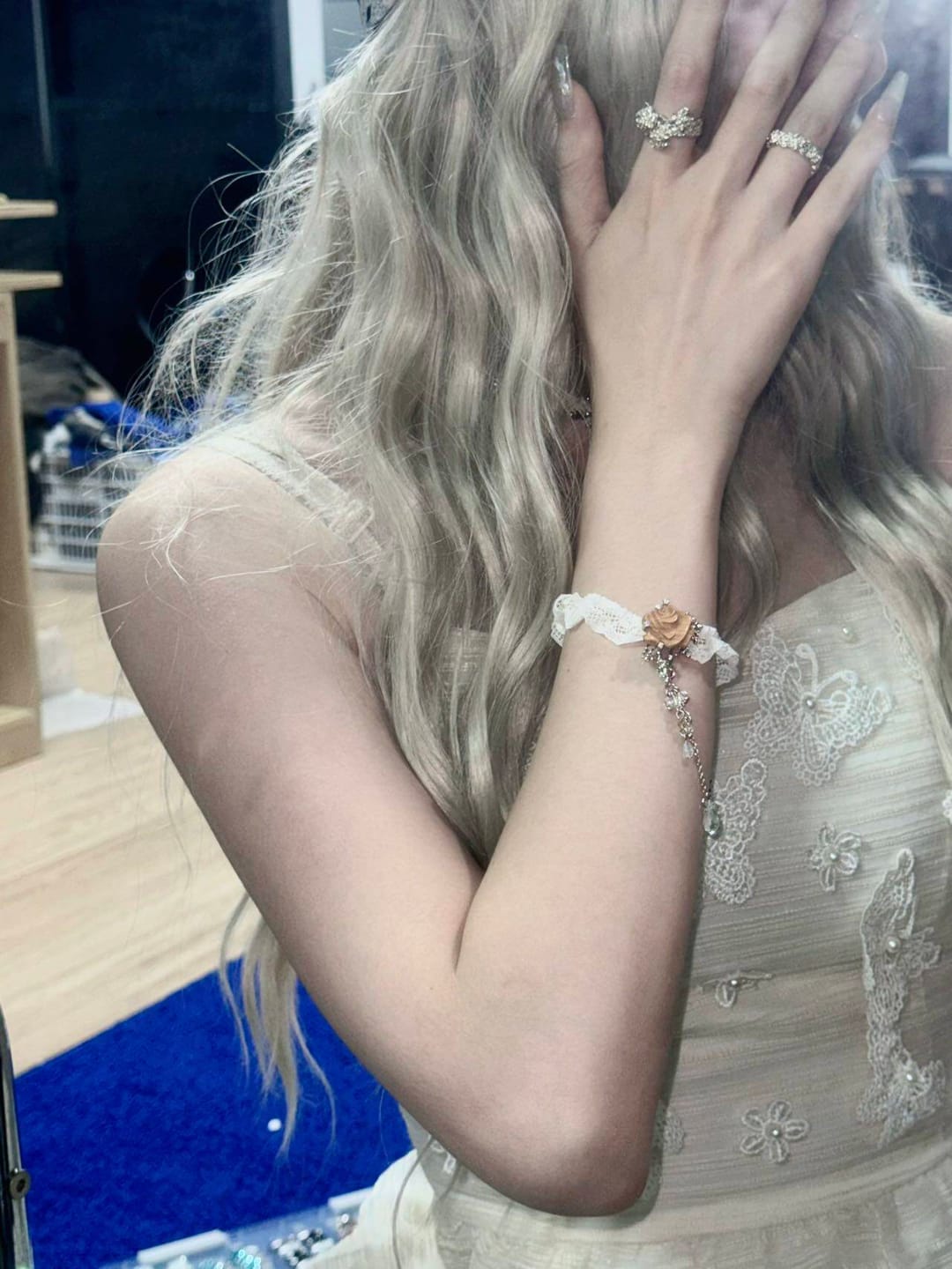 Customer photo review of "Lace Rose" 14K Gold Plated Victorian Lace Rose Tassel Charm Bracelet