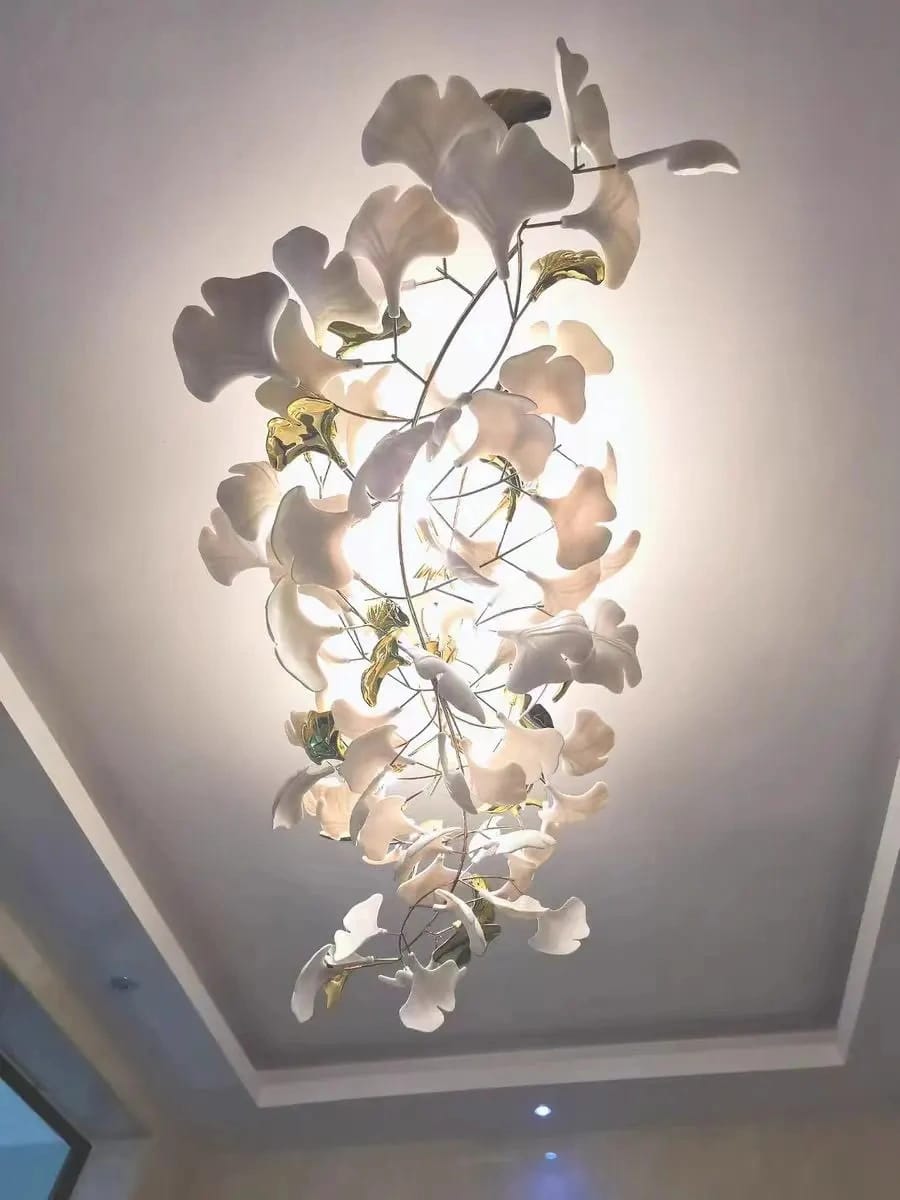 Customer photo review of Gold Leaf Chandelier, Ceramic or Acrylic Leaves, Branching, 50-180 cm