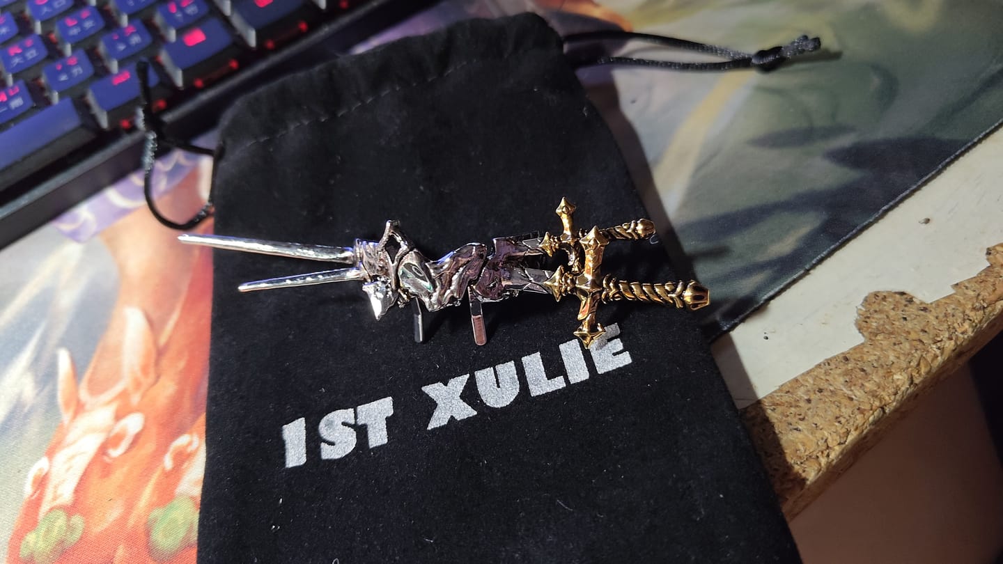 Customer photo review of "Knight's Oath" 18K Gold Plated Knight's Sword Hair Clip, Statement Hair Barrette