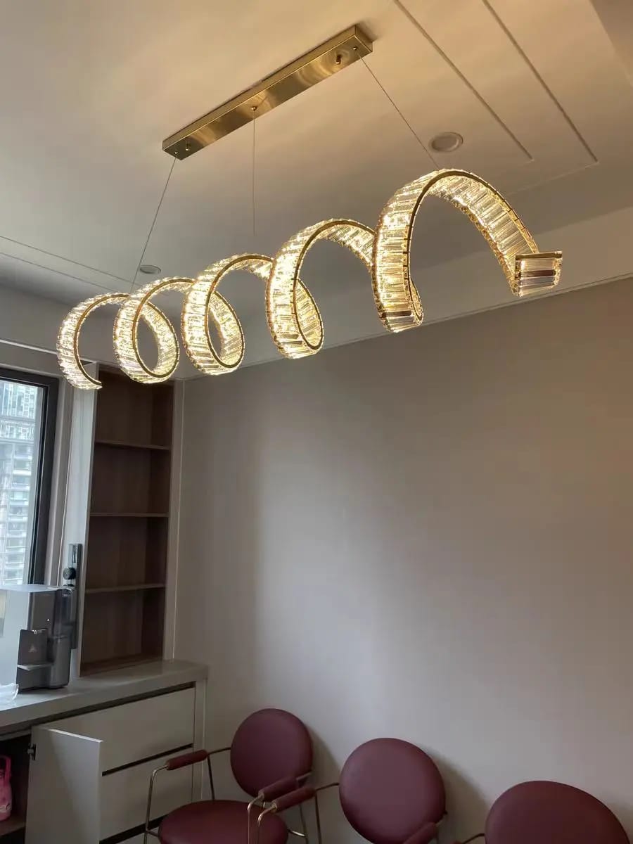 Customer photo review of Linear Crystal Chandelier, Spiral Wave, Gold or Chrome, 100-150 cm