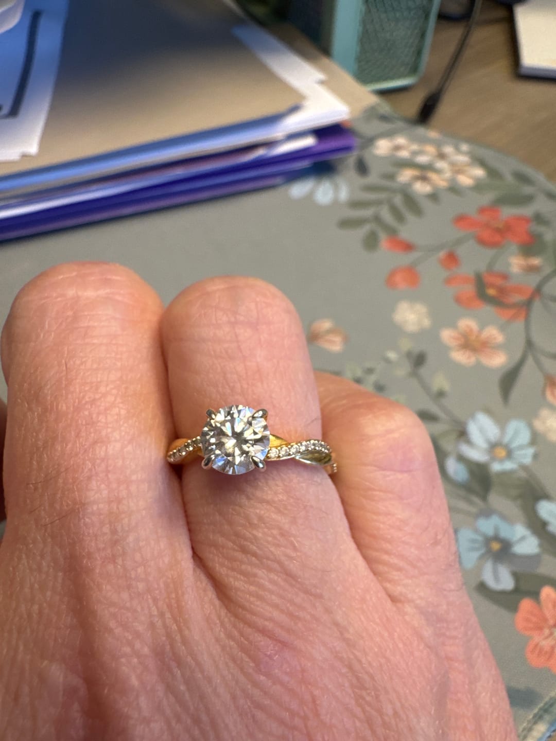 Customer photo review of Round Moissanite Infinity Petite Twisted Vine Engagement Ring