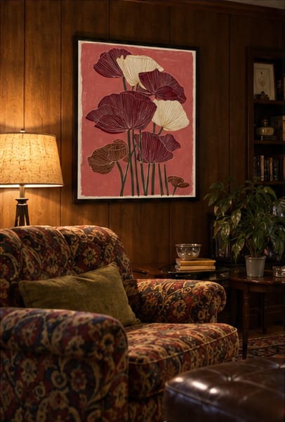 Customer photo review of Burgundy and Cream Poppy Flowers Canvas Wall Art