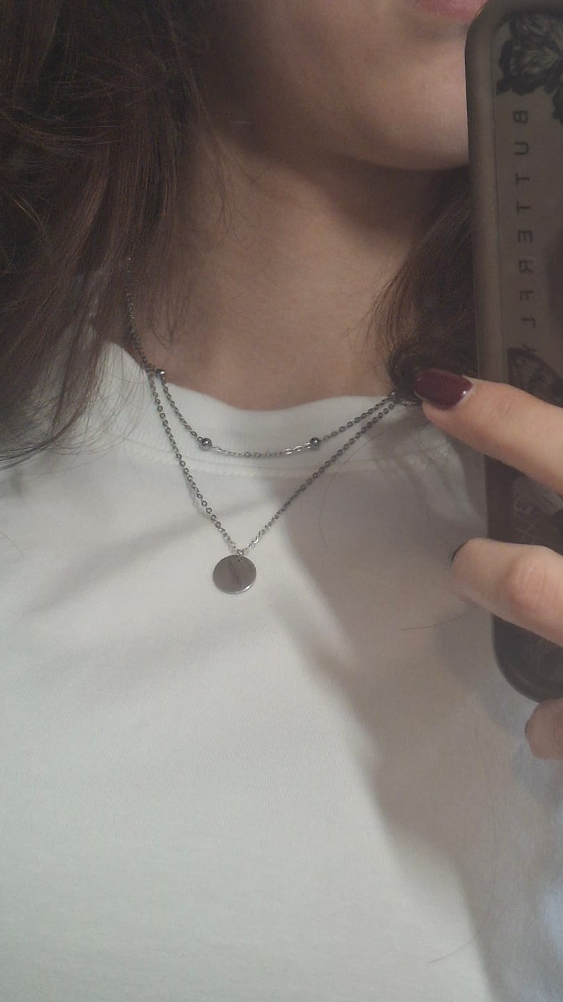 Customer photo review of Layered Disc Necklace Silver