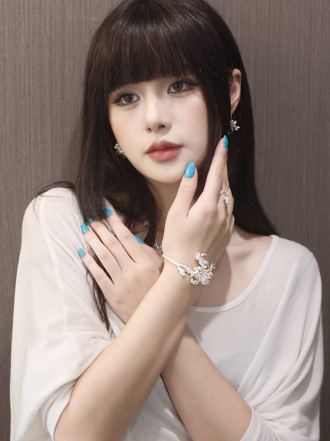 Customer photo review of "Irises" Rhodium Plated Zirconia Iris Bangle, Open Cuff Bracelet