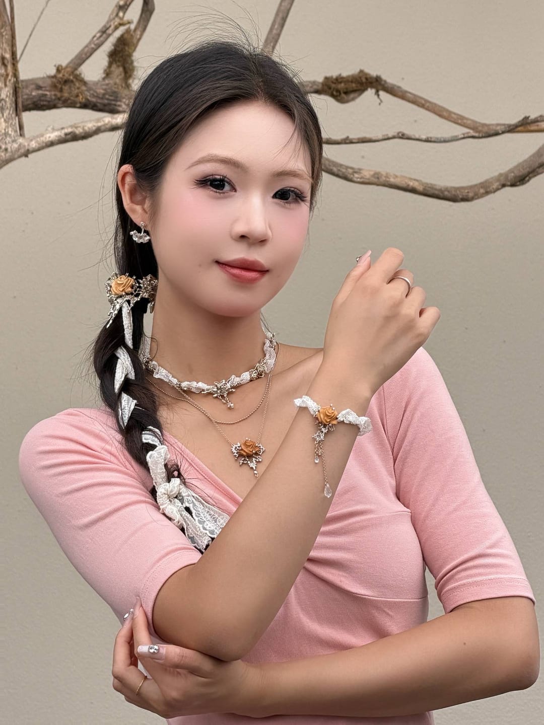Customer photo review of "Lace Rose" 14K Gold Plated Victorian Lace Rose Tassel Charm Bracelet
