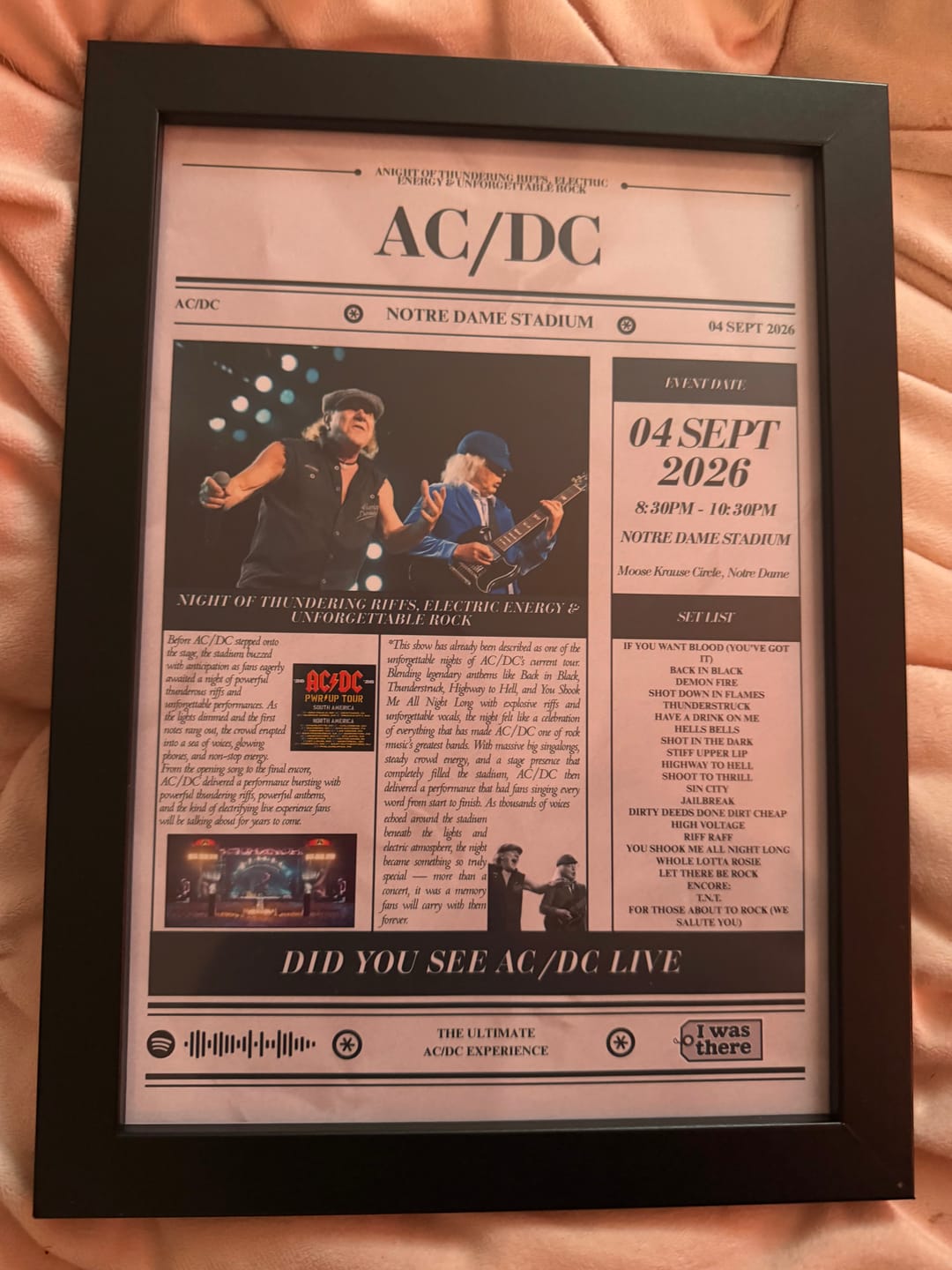 Customer photo review of AC\DC - Personalised Newspaper Style Concert Poster (USA Tour)
