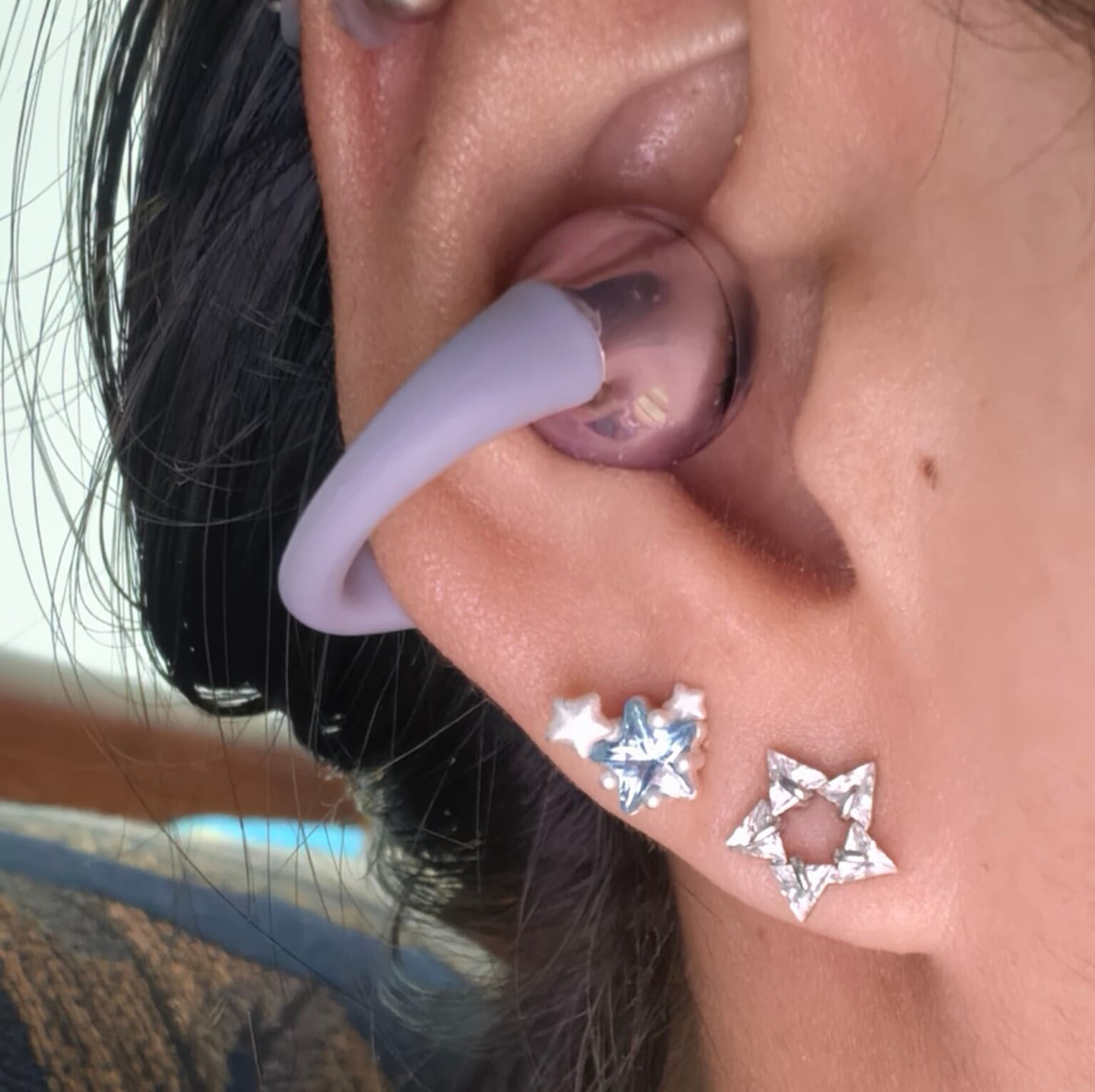 Customer photo review of "WISHING STAR" Rhodium Plated Zirconia Wishing Star Stud Earrings, Celestial Star Earrings