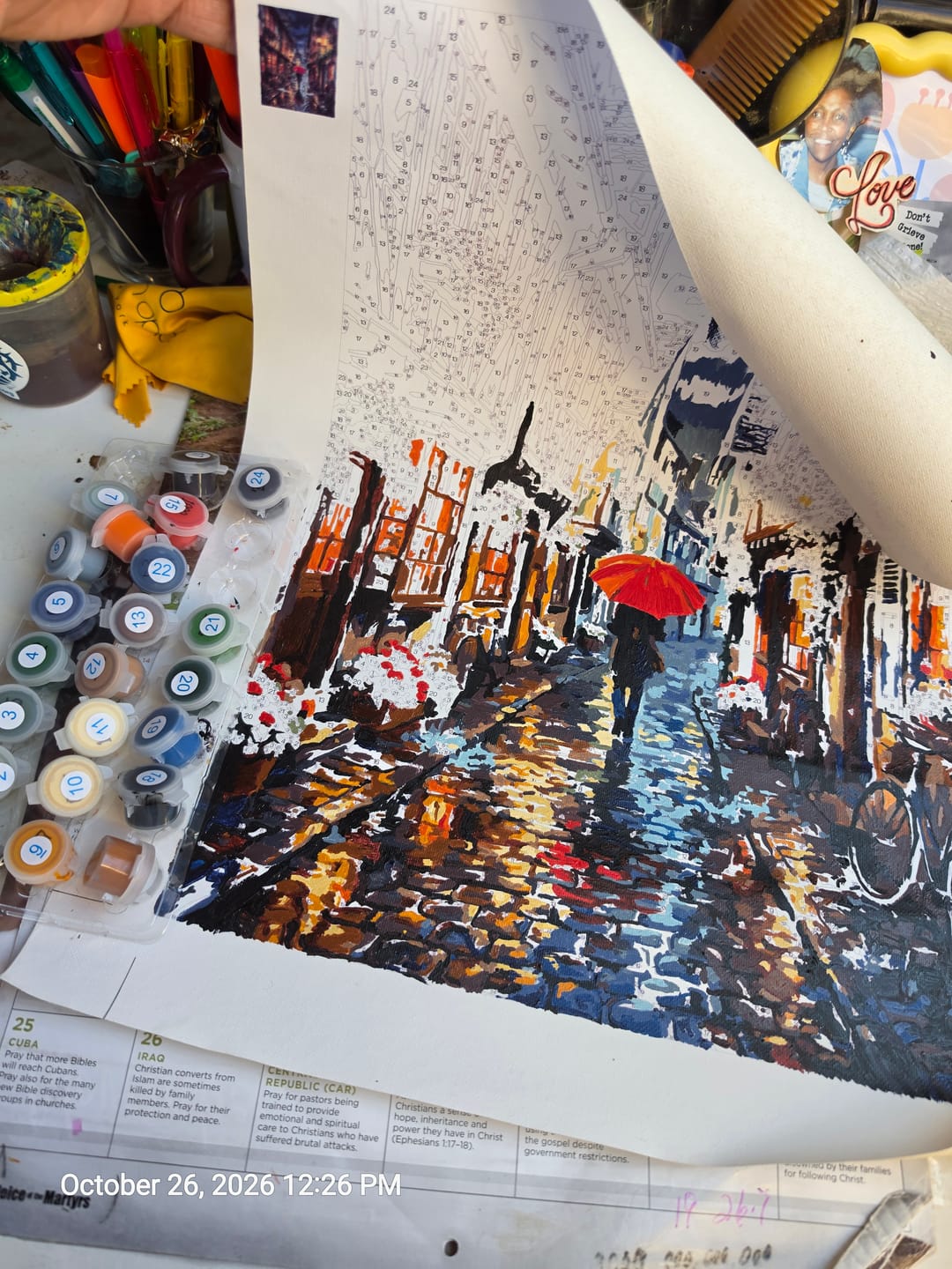 Customer photo review of Red Umbrella on the Wet Lane (Paint by Numbers)