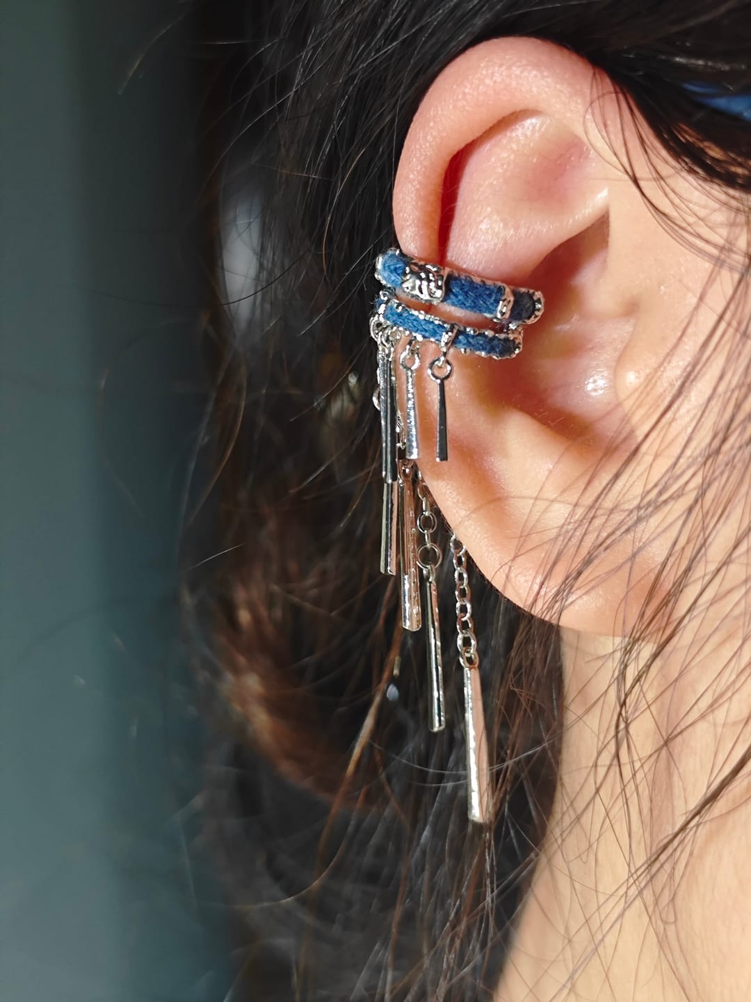 Customer photo review of "MIAO" Platinum Plated Miao Ethnic Tassel Ear Cuffs, Non-Pierced Dangle Earrings