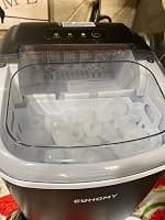 Customer photo review of Simzlife Portable Countertop Ice Maker, 26 Lbs/24H, 9 Bullet-Shaped Ice Cubes in 6 Minutes, Self-Cleaning Ice Machine, Red