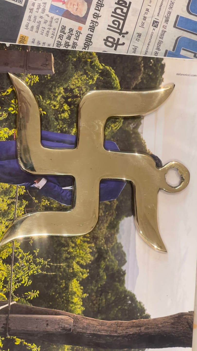 Customer photo review of Brass Swastik Wall Symbol | Vastu Remedy for Main Entrance & Auspicious Energy | 5 & 9 Inch