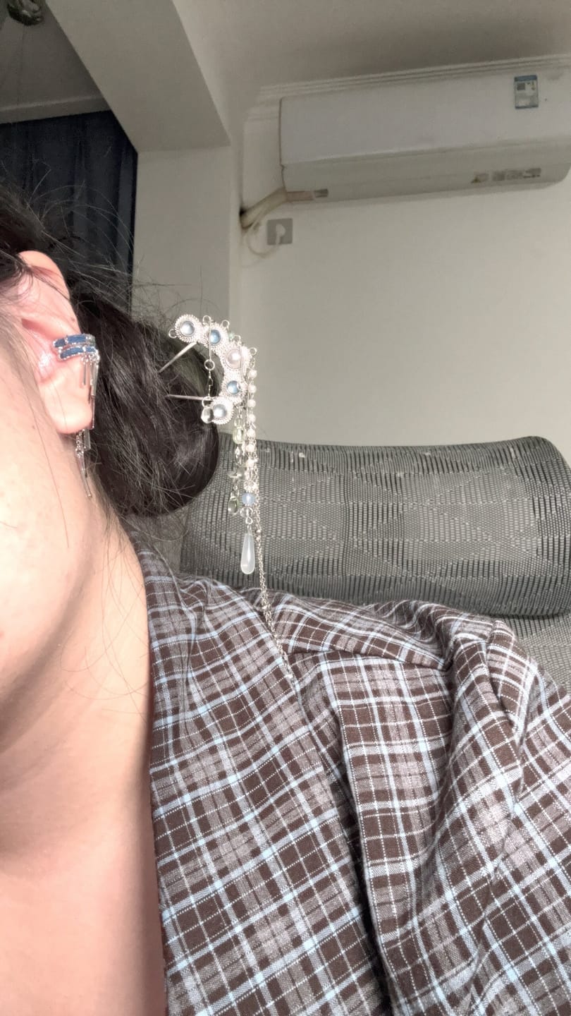 Customer photo review of "MIAO" Platinum Plated Miao Ethnic Tassel Ear Cuffs, Non-Pierced Dangle Earrings