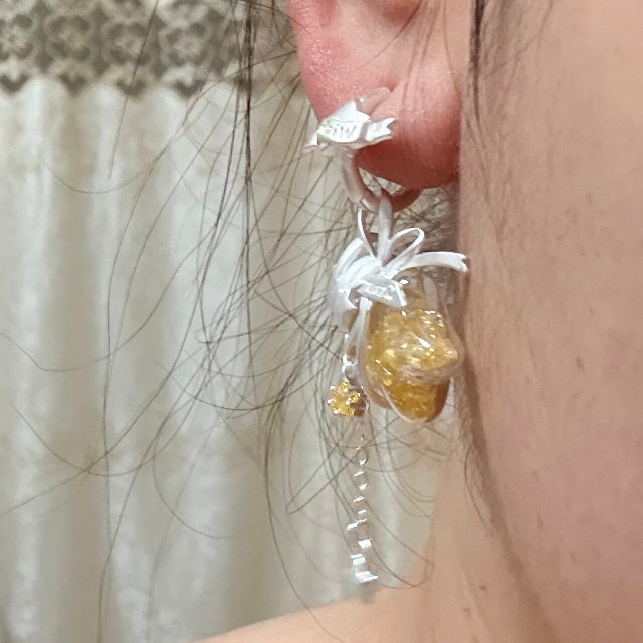 Customer photo review of "WISHING STAR" Platinum Plated Wishing Bottle Dangle Earrings
