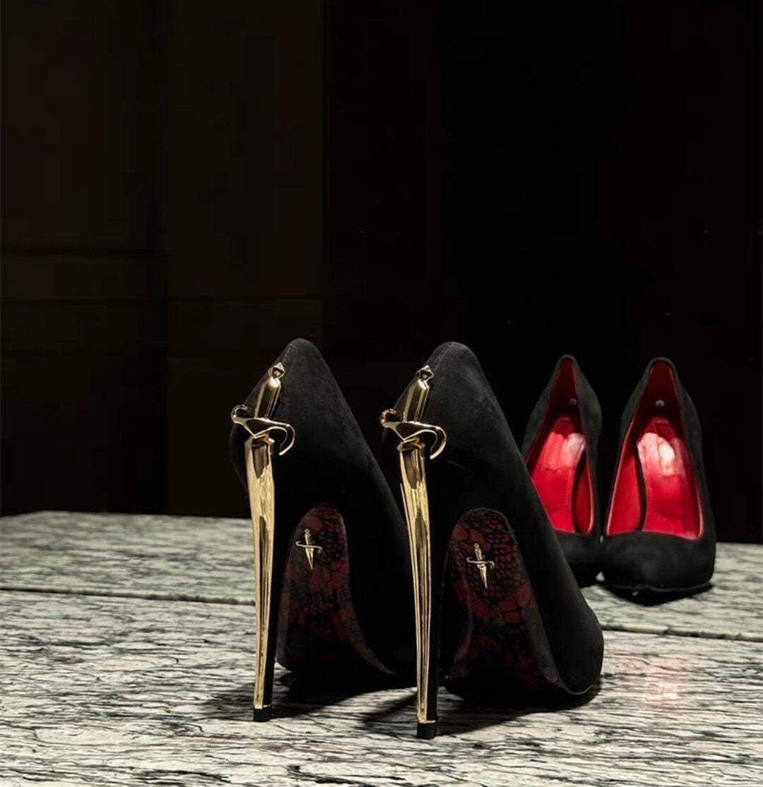 Customer photo review of THE MIDNIGHT VELVET DAGGER IN GOLD, SILVER & BURGUNDY — *ONLY 4 REMAIN*
