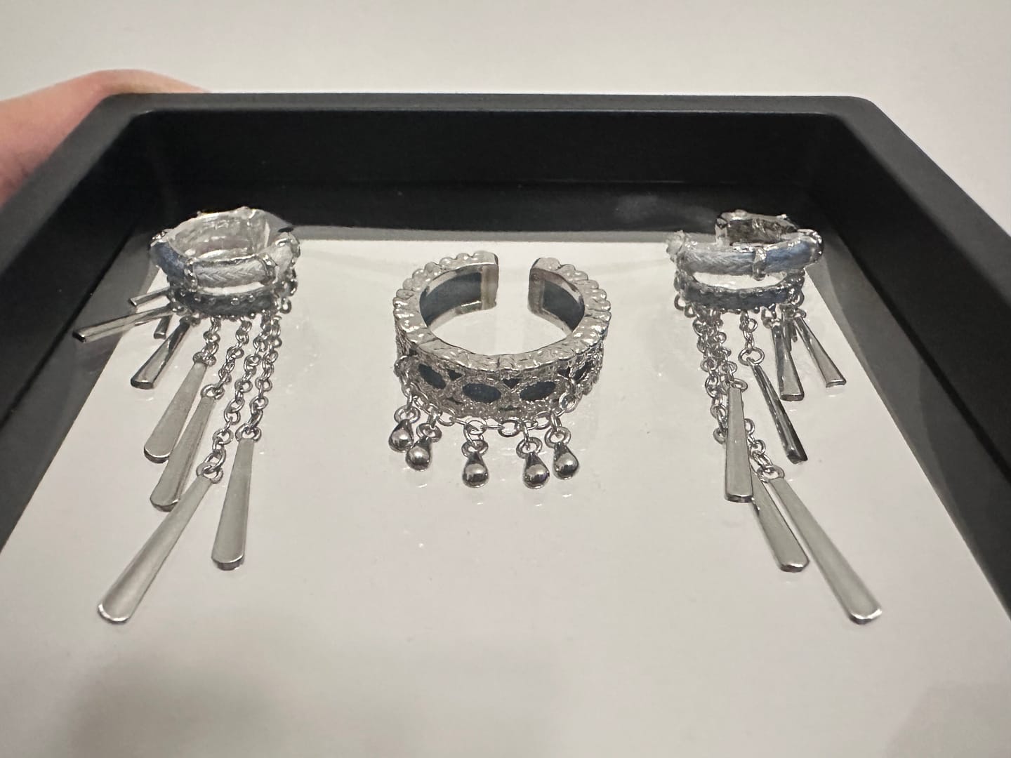 Customer photo review of "MIAO" Platinum Plated Miao Ethnic Tassel Ear Cuffs, Non-Pierced Dangle Earrings
