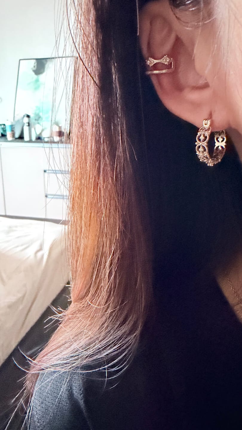 Customer photo review of "Bastet" 14K Gold Plated Vintage Iris Ear Cuffs, Statement Cartilage Earrings