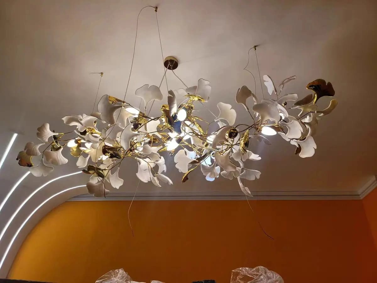 Customer photo review of Gold Leaf Chandelier, Ceramic or Acrylic Leaves, Branching, 50-180 cm
