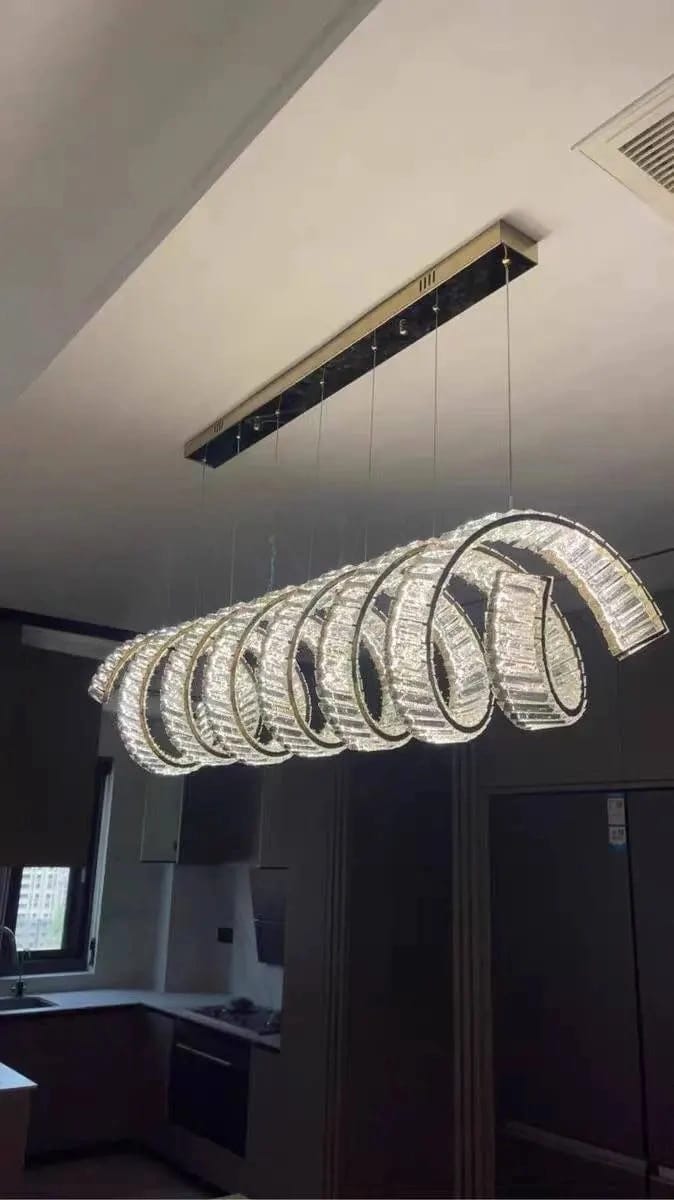 Customer photo review of Linear Crystal Chandelier, Spiral Wave, Gold or Chrome, 100-150 cm