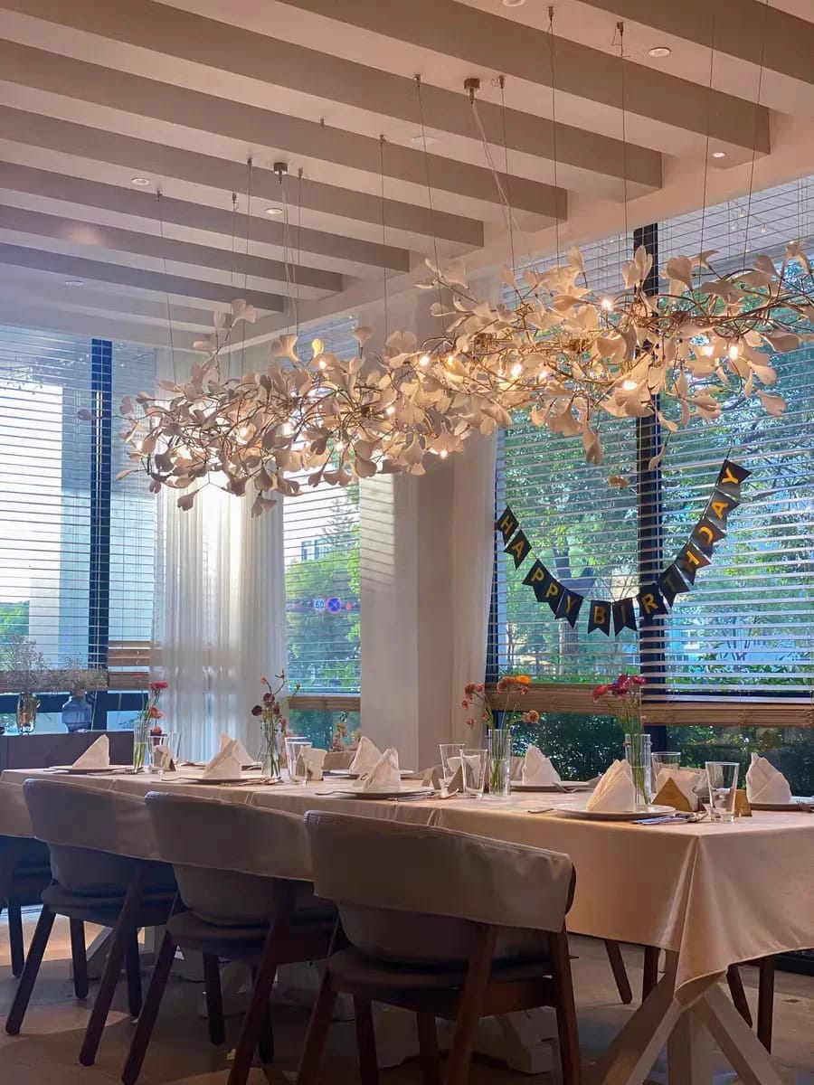 Customer photo review of Gold Leaf Chandelier, Ceramic or Acrylic Leaves, Branching, 50-180 cm