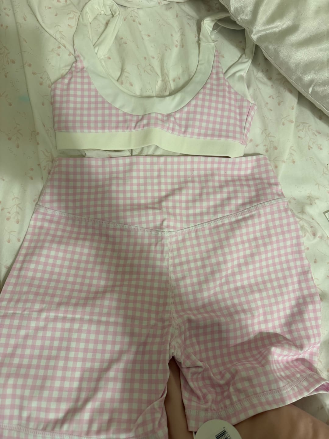 Customer photo review of HALLE Gingham Ballerina Sports Bra