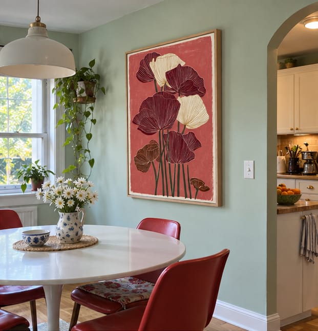 Customer photo review of Burgundy and Cream Poppy Flowers Canvas Wall Art