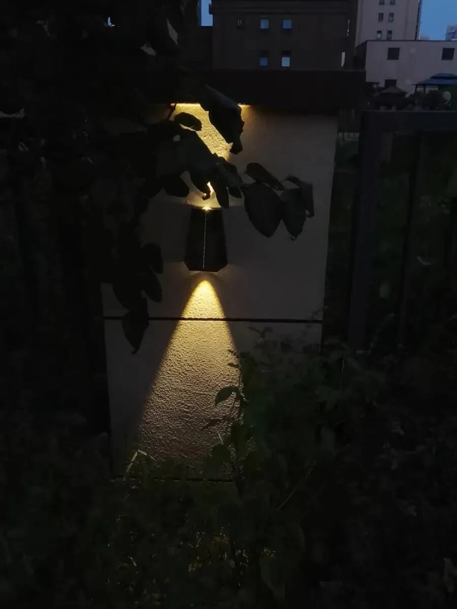 Customer photo review of Up Down Solar Outdoor Wall Light, Tilted Panel, Black, Wall Sconce