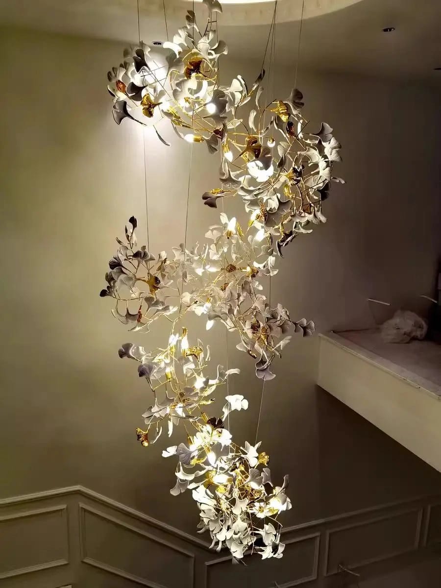 Customer photo review of Gold Leaf Chandelier, Ceramic or Acrylic Leaves, Branching, 50-180 cm