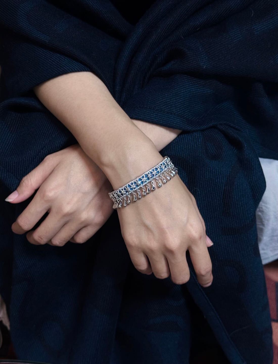 Customer photo review of "MIAO" Platinum Plated Ethnic Tie-Dye Tassel Bangle, Statement Cuff Bracelet
