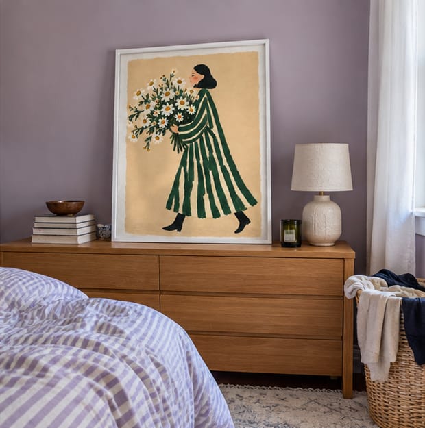 Customer photo review of Woman with Daisy Bouquet Canvas Wall Art