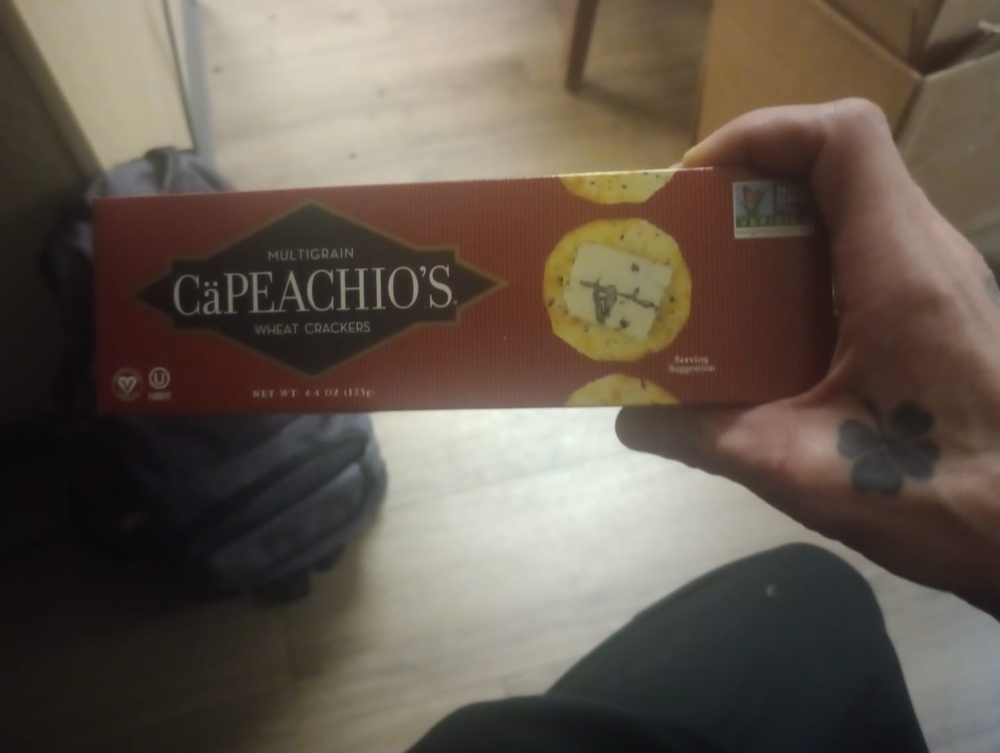Customer photo review of Venus Wafers CaPeachio's Multigrain Wheat Crackers - 4.4 OZ 12 Pack