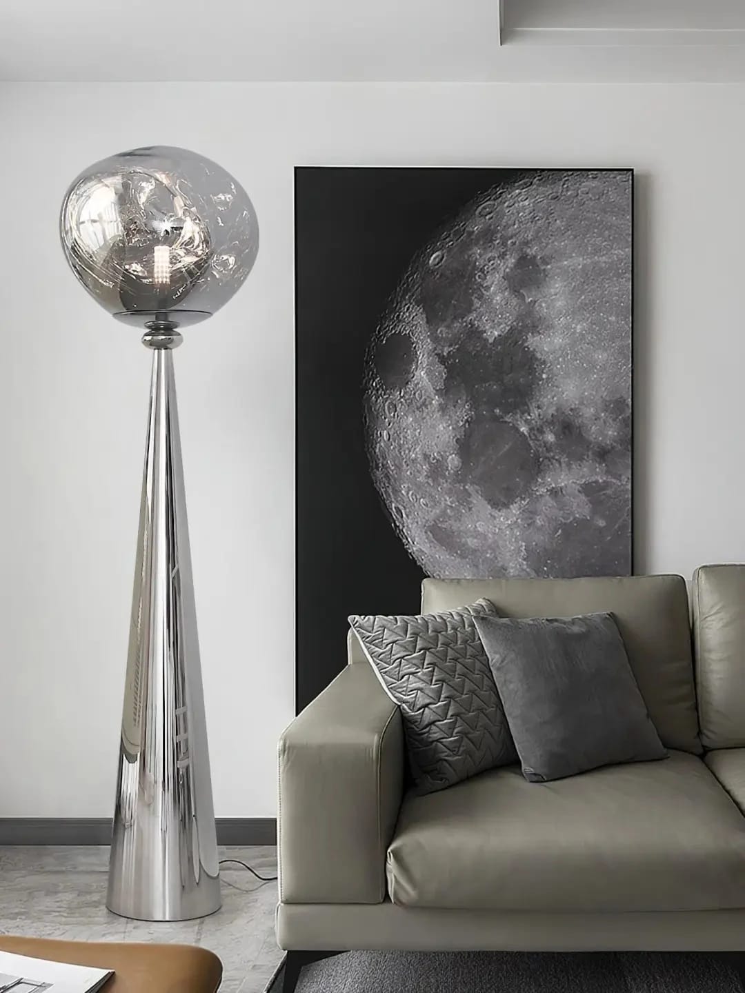 Customer photo review of Floor Lamp, Distorted Acrylic Shade, Conical Steel Stem, 145–155 cm