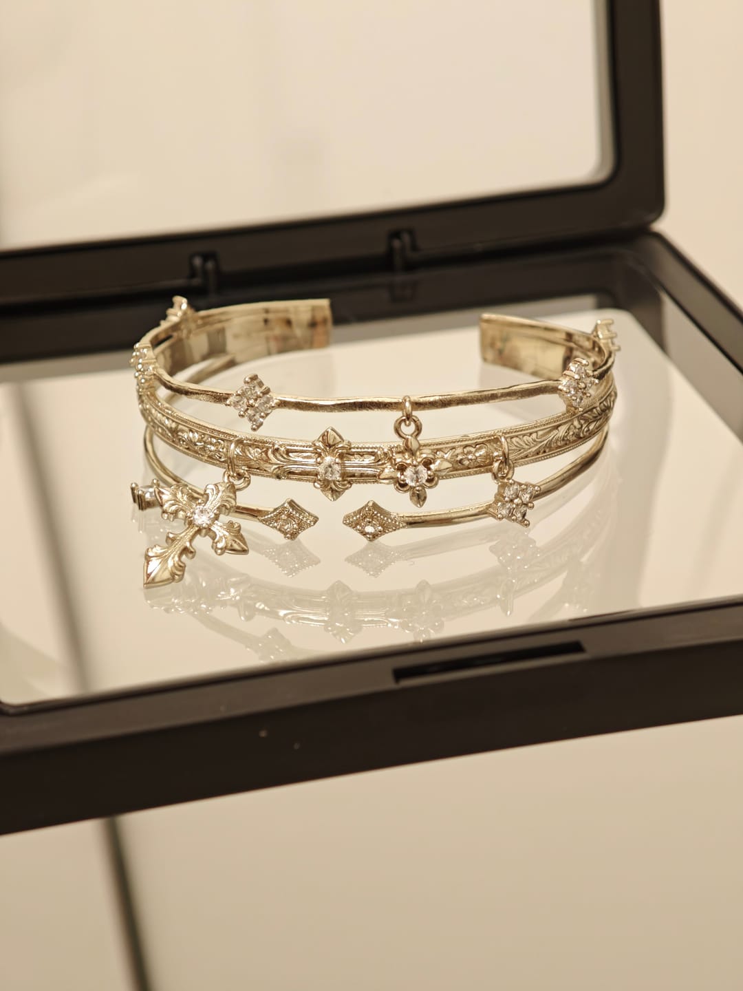 Customer photo review of "Bastet" 14K Gold Plated Vintage Iris Adjustable Bangle, Statement Cuff