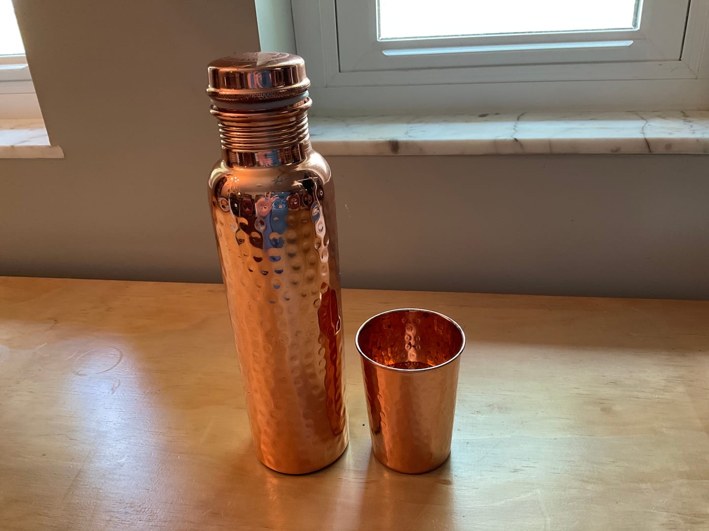 Customer photo review of Artisan Hammered Copper Glass Set