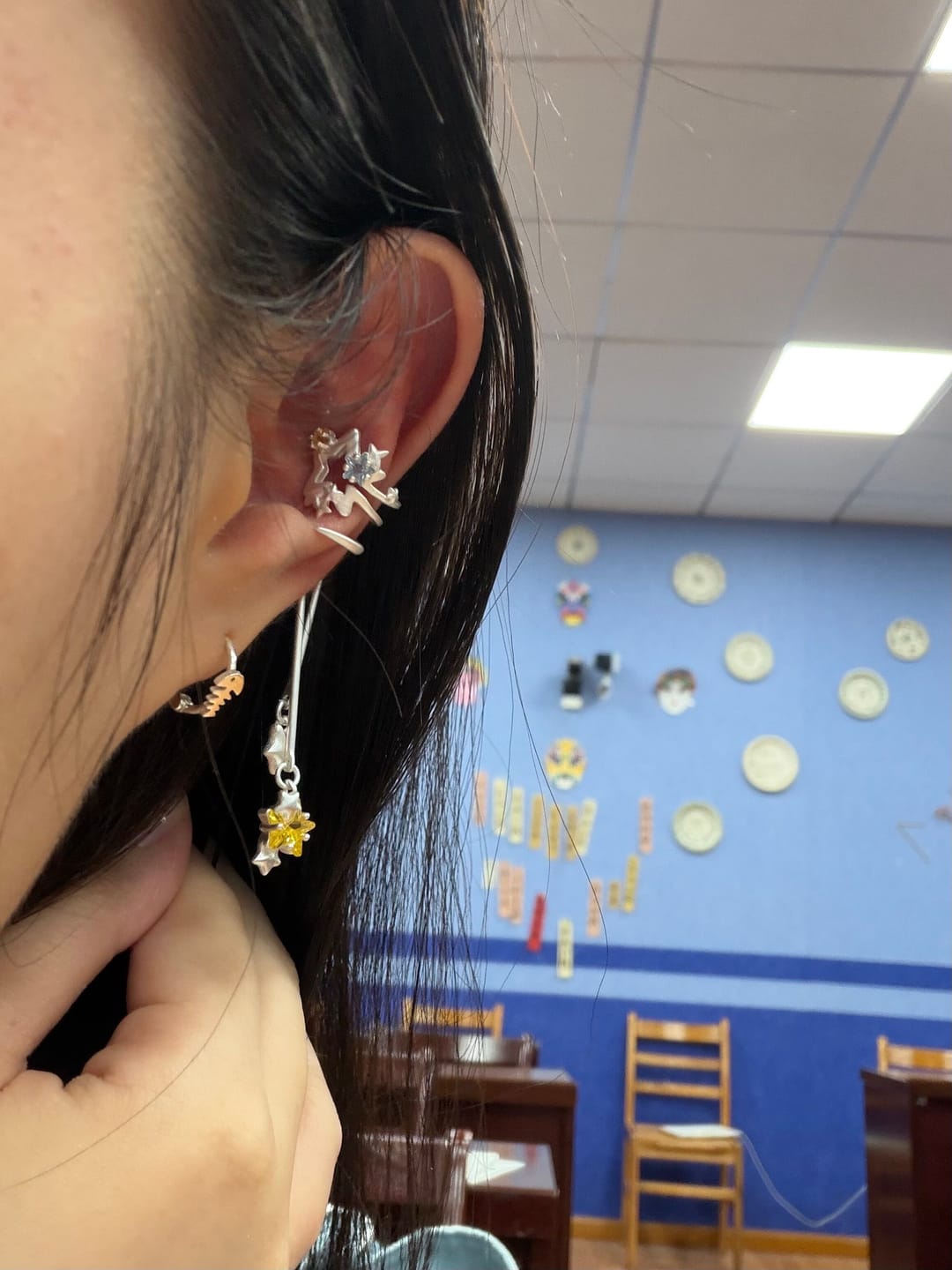 Customer photo review of "WISHING STAR" Platinum Plated Wishing Bottle Dangle Earrings